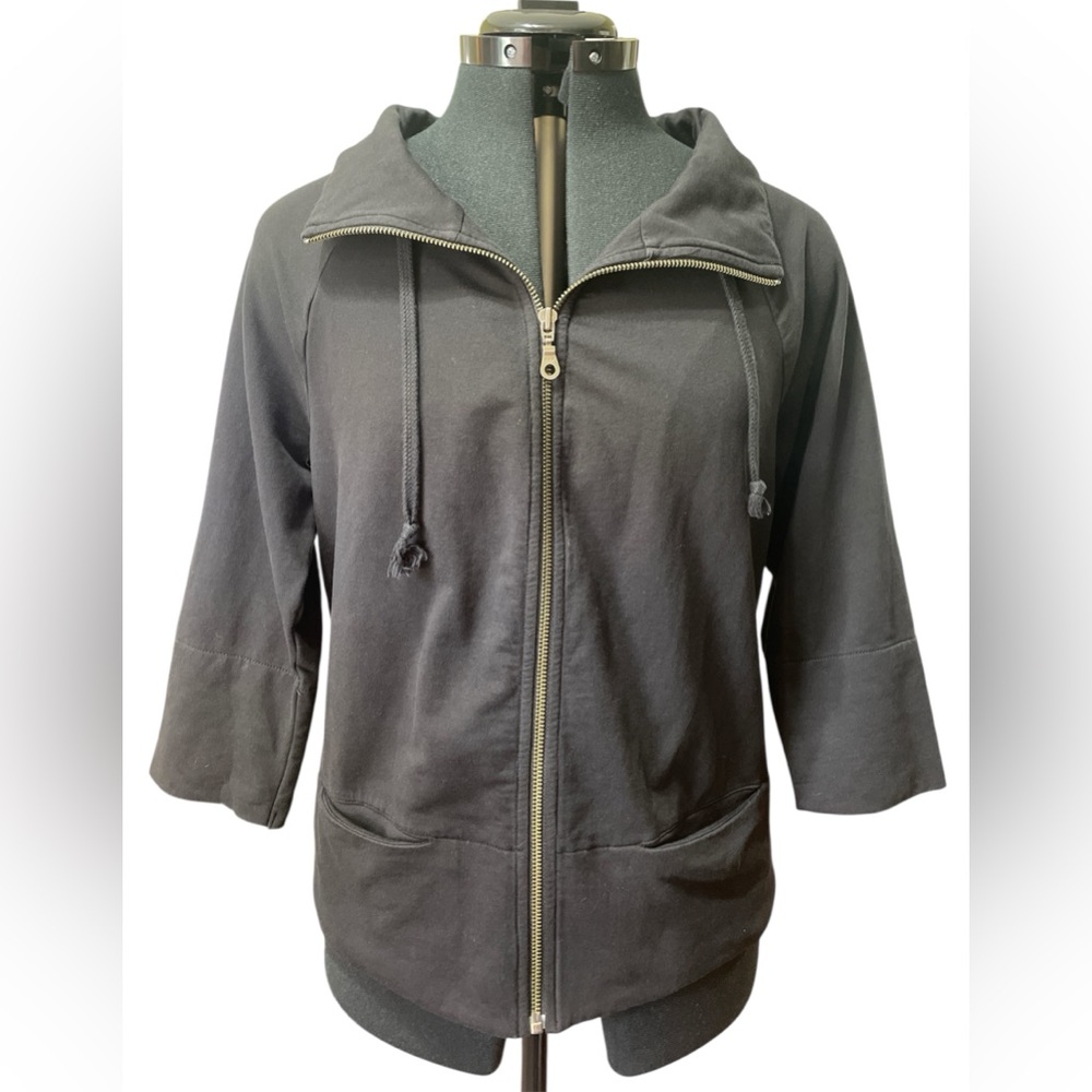 Ann Taylor Black Full‎ Zip Lightweight Jacket 3/4 Length Sleeves Pockets Size M
